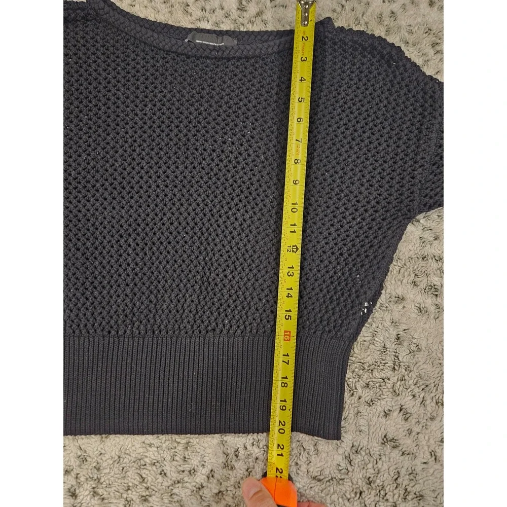 White House Black Market Black Open Knit Crochet Sweater Dolman Sleeve Large